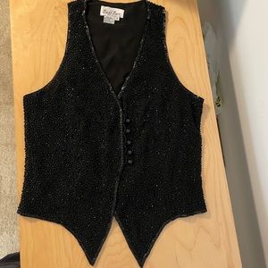 BIEFF BASIX Silk Vintage Beaded Sparkly Vest Top
